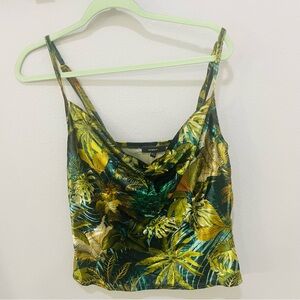 Studio F Velvet Tropical Palm Tree Print Cowl Neck Camisole Womens Size XS